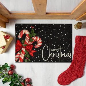 VIKAMA Christmas Crystal Velvet Welcome Mat Indoor And Outdoor Non-Slip And Dirt Resistant Door Mat Bedroom By The Bed Foot Mat