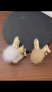 F4 Jepit Rambut Korea Bahan Alloy 7.5cm Model Kelinci Plush Bunny Metal Hair Claw Clips HFM001