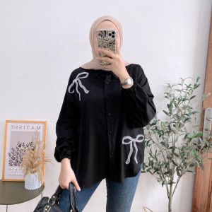 lena blouse - kemeja wanita bordir pita bahan rayon twill premium