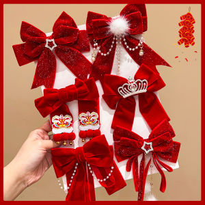 New Year Childrens Butterfly Knot Hair Clip Girls Red Sash Hair Card Girls Clip Hair Accessories out Original Design