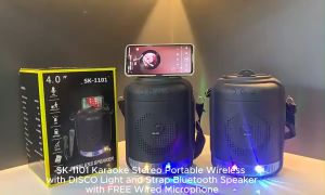 T&G SK-1101 Karaoke Stereo Portable Wireless with DISCO Light and Strap Bluetooth Speaker with Wired Microphone