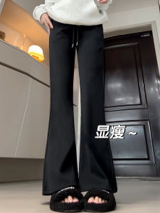 Black American Bootcut Trousers Female Fall and Winter 2024 New Arrival Velvet Padded Slimming Small Man Casual Sweatpants Sports Bell-Bottom Pants