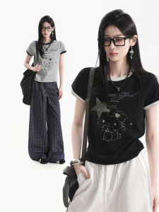 zuocisankon | Cute Kitty Pattern Short Sleeve Fitted T Shirt