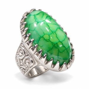 Akik Sisik Naga hijau alpaka chrome ring