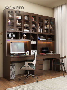 Weimei | Customizable Mid-century Style Large Desk with Bookshelf for Living Room