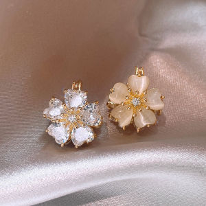 Luxury Crystal Zircon Ear Buckle Exquisite Twins 2-sided Flowers Temperament Stud Earrings Women Girl Jewelry Gifts