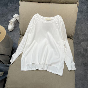 Loose Cotton T-Shirt Womens plus Size Long Sleeve round Neck Base Shirt Korean Style Autumn New Arrival Maternity Top