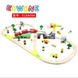 Large Wooden Train Railway Set 80 Pcs Train Tracks Children Kids Toy