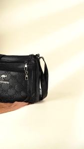 Women Crossbody Fashion PU Leather Large Capacity Multi-Pocket Mom Bag Black Embossed Outing Party Shoulder Bag