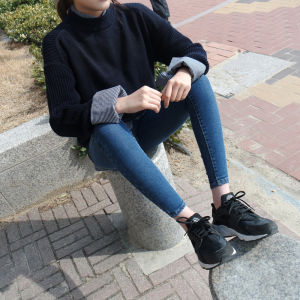 Retro Blue Slim Fit Denim Jeans Womens High Waist Elastic Casual Pants Spring Autumn New Style Cotton Stretch Denim