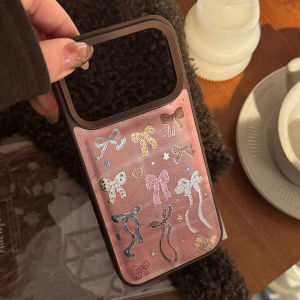 Korean Brown Colorful Bownot Pattern Phone Case for iPhone 17 Air 16 15 13 14 12 11 Pro Max Shockproof Protective Hard Cover