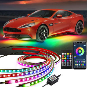 ไฟใต้รถ RGB-IC ชุดไฟใต้รถพร้อมการไล่ล่าการเต้นสีในฝันโหมดฉาก213โหมดแอปและรีโมทคอนโทรลไฟ LED 5โหมดดนตรีสำหรับรถทุกคัน