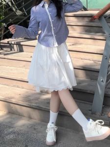 Váy Midi Chữ a Cạp Cao Xếp Ly Ren Trắng Kiểu Pháp Cỡ Lớn Váy Xếp Ly Thon Gọn Váy Chữ a Co Giãn Váy Công Sở Mùa Hè