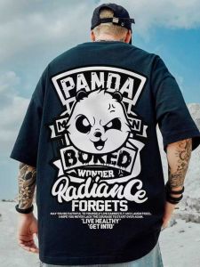 Loose Fit Panda Print T-Shirt for plus Size Men Summer Casual Fashion Oversized Half Sleeve Youth Trend Chinese Culture