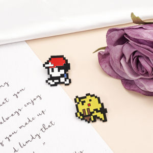 2Pcs Pokemon Pixel Art Enamel Pin Set - Retro Game Character Brooches for Backpacks Jeans and Gift for Fans