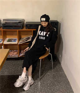 Plus Size Idle Style Overknee Dress Womens Thin T-shirt Skirt Loose Slim Looking Long Sleeve Dress Outwear Pajamas