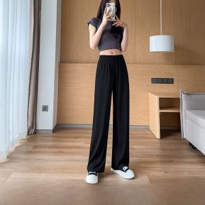 Ice Silk Wide Leg Pants Womens Summer Thin High Waist Draped Sun Protection Small Size Casual Straight Floor Length Film Pants