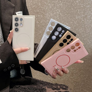 For Magsafe Candy Color Litchi Texture Leather Magnetic Case for Samsung Galaxy S25 S24 S23 Ultra Plus Shockproof Bumper Cover