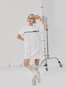 OOURS LAB 3D Butterfly Knot Color Block Short Sleeve T-Shirt Dress Summer Loose Straight H-Line Cotton Girls Fashion Dress