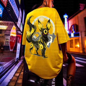 Bandai | Summer 2026 Anime Pokemon Cotton T Shirt Umbreon Back Print Glowing Yellow Black Moon Design Loose Fit Men Casual Streetwear