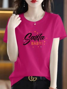 ลดล้างสต๊อกเสื้อทีเชิ้ตแขนสั้นพิมพ์ลายแบบยอดนิยมทรงหลวมจากเคาน์เตอร์สำหรับผู้หญิงเสื้อยืดผ้าฝ้ายแท้สำหรับผู้หญิง