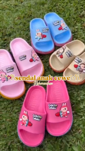 Sandal Slop Anak Perempuan Jibbitz Labubu Slip On Cewek Bahan Karet Eva Ringan Anti Slip Size 24-35