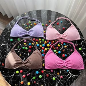 ใหม่ขี่จักรยานกีฬา Halter คอ Bra โยคะผู้หญิงพิลาทิสสีทึบชุดชั้นใน Active ถ้วย Backless เสื้อกั๊กฟิตเนส