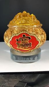 [Fortune Destiny] Feng Shui Gold Crystal Foil Ingot Attracting Wealth and Treasure Ornaments Bowl Prosperity Bowl 金箔水晶聚宝盆福袋葫芦元宝招财进宝摆件