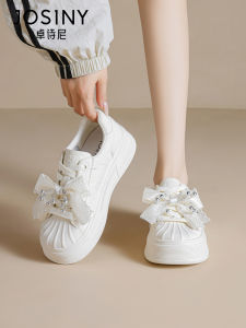 Josiny | Versatile New Design Pearl Head Bow Thick-soled Round Toe Casual Womens Shoes