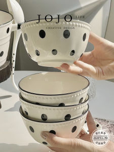 Jojos L Ins Embossed Bead Pattern Porcelain Rice Bowl Dessert Bowl Underglaze Color Induction round Ceramic Bowl for Everyone