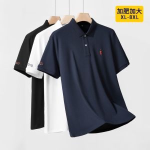 Plus Size Pure Cotton Men Short-Sleeved Lapel T-shirt Loose T-shirt Mens Middle-Aged Business 135.00kg Fat Brother Polo Shirt