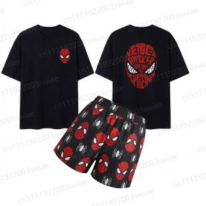 Hot Toys | 2026 New Summer Couples Matching Spider Print T Shirt Shorts Set Women Crop Top Men Oversized Tee Homewear For Adult/Kids tee
