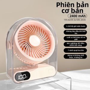 mengto studio | Quạt Bàn Trong Suốt 7 Lá Cánh Yên Tĩnh Sạc USB Pin Dài