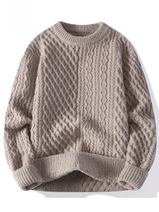 ROMON | เสื้อสเวตเตอร์ถักนิตติ้งคอตั้งแบบลำลองสำหรับผู้ชาย ทรงหลวม แขนยาว ปกติ หนา อบอุ่น สีสันสดใส โพลีเอสเตอร์ 100%