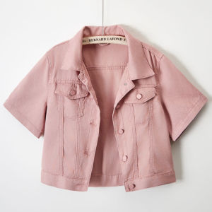 Retro European Style Short Sleeve Denim Jacket Casual Thin Outerwear for Women Spring Summer High Waist Skirt Matching