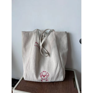 Summer New Canvas Bag Letters Embroidery Artistic Large Capacity Totes Commuters All-Matching Womens One Shoulder Handbag