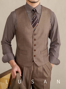 Mr. Lusan Gentleman Retro Italian V-neck Suit Vest Slim Fit All-Matching Sleeveless Tank Top Trendy Fashionable Man