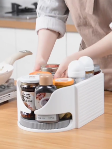 Multi-functional double-layer rotating spice rack storage box for kitchen refrigerator corner storage turntable