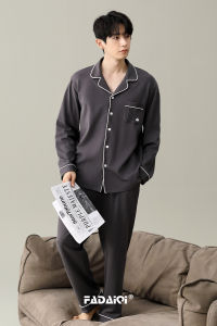 ชุดนอนผู้ชาย แขนยาว ผ้าโมดอล นุ่มสบาย ชุดนอนฤดูใบไม้ร่วง ชุดอยู่บ้าน สีดำ ชุดนอนผู้ชาย ชุดนอนผ้าฝ้ายโมดอล 2025 ฤดูใบไม้ร่วง