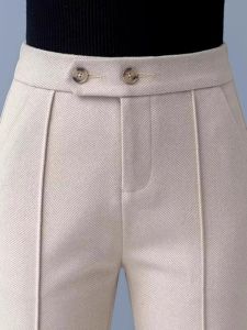 Khaki Woolen Suit Pants Womens Autumn Winter High Waist Drapey Small Size Thickened Micro Flared Straight Leg Pants