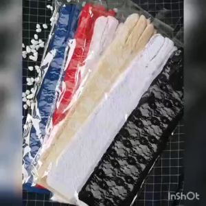 SALANGHANDA Wedding Party Long Ladies Thin Gloves: White Lace & Pink Bridal Gloves