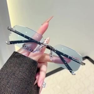 2 Pairs of Elegant Frameless Mens and Womens Diamond Cut Border Blue Light Flat Glasses - Retro Style PC Frame-0~+400