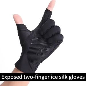 1Pair Breathable Ice Silk Gloves Anti-slip Two Finger Cycling Gloves Motorcycle Gloves Anti-UV Touch Screen Gloves Mens Thin Sunscreen Quick-drying Gloves