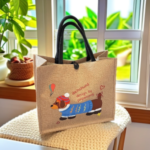Colorful Cartoon Dog Canvas Tote Bag Forest System Style Commuter Bag Soft Handbag Magnetic Buckle Closure Ladies Shoulder Bag