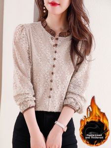 Stylish Velvet Lined Lace Blouse Female