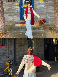 Christmas Sweater Womens Autumn Winter Loose Knitted Pullover Soft Cozy Inner Wear Christmas Pattern Casual Style Knit Top