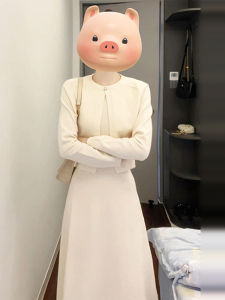 Korean Style Sweet Wealthy Girl White Dress Womens Early Autumn 2025 New High-End Gentle Long Skirt A-Line V-Neck Long Sleeve