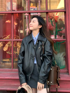 Black Leather Coat Outwear Female 2024 New Arrival Spring and Autumn This Year Popular Fancy Small Retro PU Leather Jacket