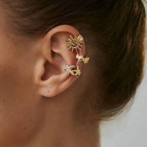 KunJoe 3 Pcs Trendy Sun Starfish Scallop Ear Clip Non Perforated Earrings for Women Boho Gold Color Ear Cuff Jewelry Accessories