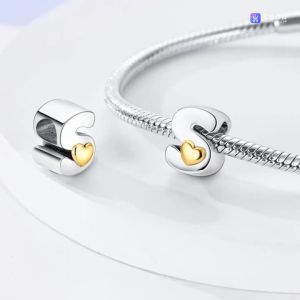 Fit Original Bangle Bracelet DIY A-Z Alphabet Charms Bead 925 Sterling Silver CZ Zircon LOVE Letter Dangle Pendant Jewelry Gift